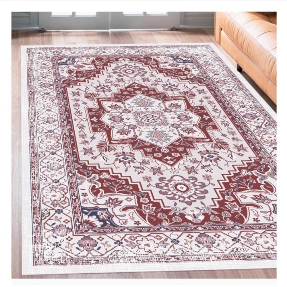 Elegant Red and White Area Rug